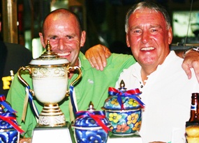 PGS Champions Paul McNally (Gross) and Richard Bannister (Net) savour the moment.
